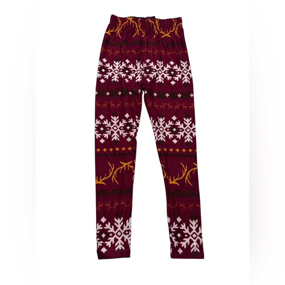 Agnes & Dora Kids Leggings in Burgundy and White Snowflake Pattern S/M (3-6)